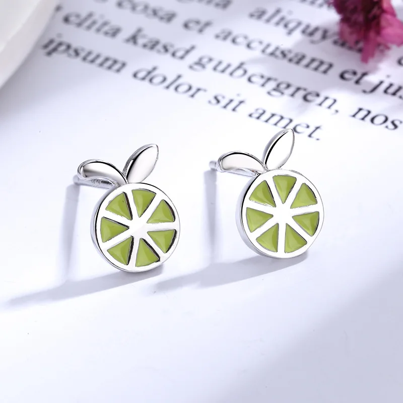 Милые крошечные серьги-гвоздики с зеленым лимоном медные ювелирные изделия