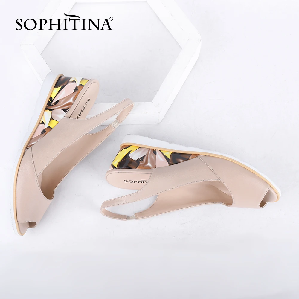 SOPHITINA Sweet Sandals Women Pink Elegant Genuine Leather Handmade Peep Toe Wedges Summer Casual Shoes MC720 | Обувь
