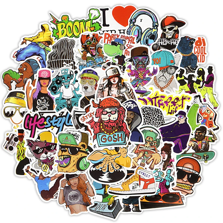 50 PCS Cool Hip-Hop Culture Graffiti Stickers for  Laptop Luggage Car Water Bottle Party Supplies Decals Kids Toys Stickers
