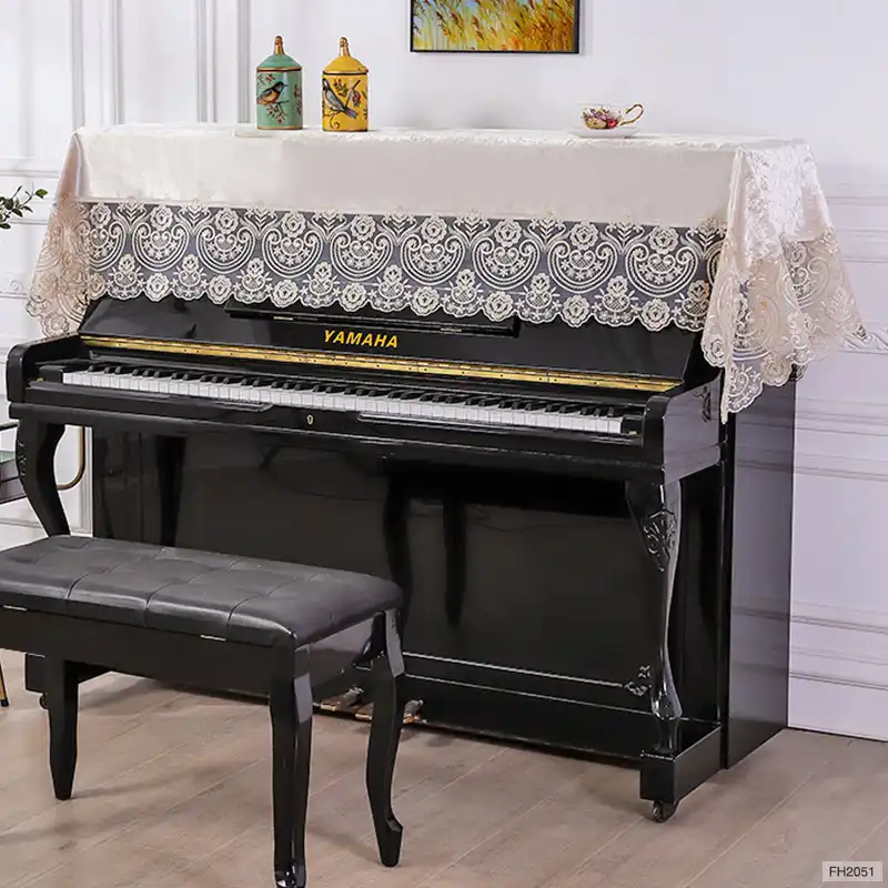 1pcs Upright Piano Dust Cover Golden Velet Lace Desk Towel