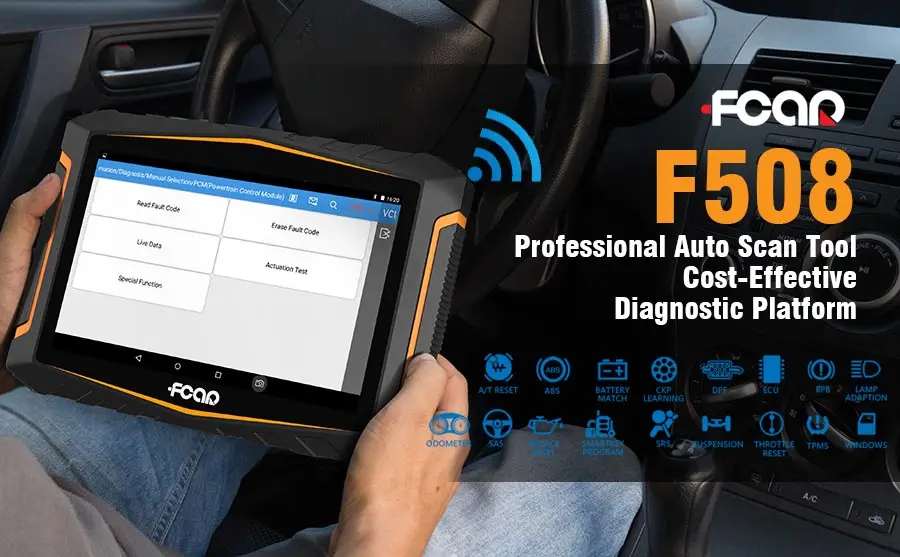 FCAR F508 Auto Vehicle Scanner Diagnostic Tool,A/T RESET,ABS EXHAUST,BATTERY MATCH,ECU RESET,EPB,LAMP ADAPTION,ODOMETER