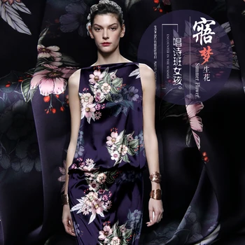 

PRINTED SILK STRETCH SATIN 118cm width 19momme Natural Soie Pure Silk Fabric Women Party Dresses Clothing