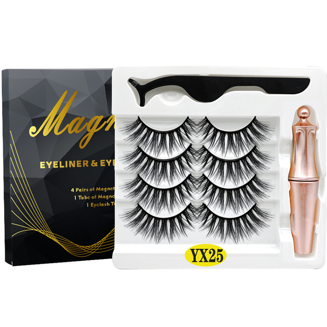 8PCS 2022 New 5 Magnet Magnetic Eyeliner 3D Kit Mink Eyelashes Natural with False Lashes with Tweezers