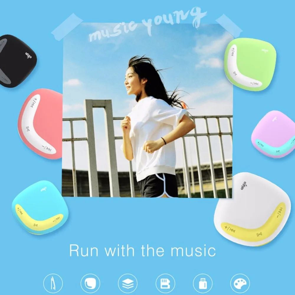 Aigo мини MP3-плеер Macaroon двойной цветной Задний зажим с Micro TF/SD слотом для карт Спортивный MP3 музыкальный плеер + USB линия передачи данных