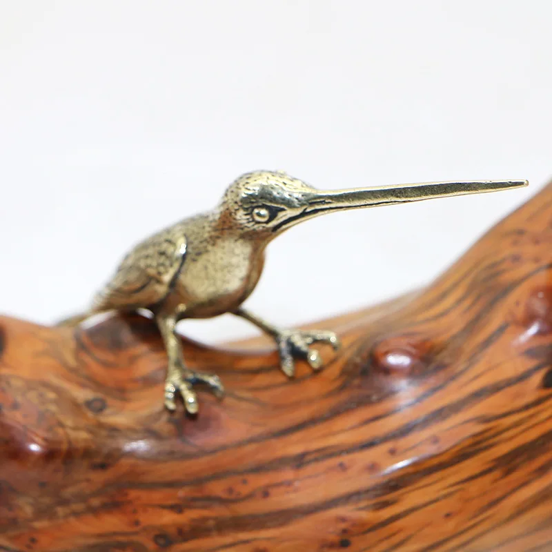 Solid Copper Long Mouth Bird Statue Ornaments Classic Brass Animal Woodpecker Figurines Home Desk Decorations Pu 'er Tea Needle tea needle set