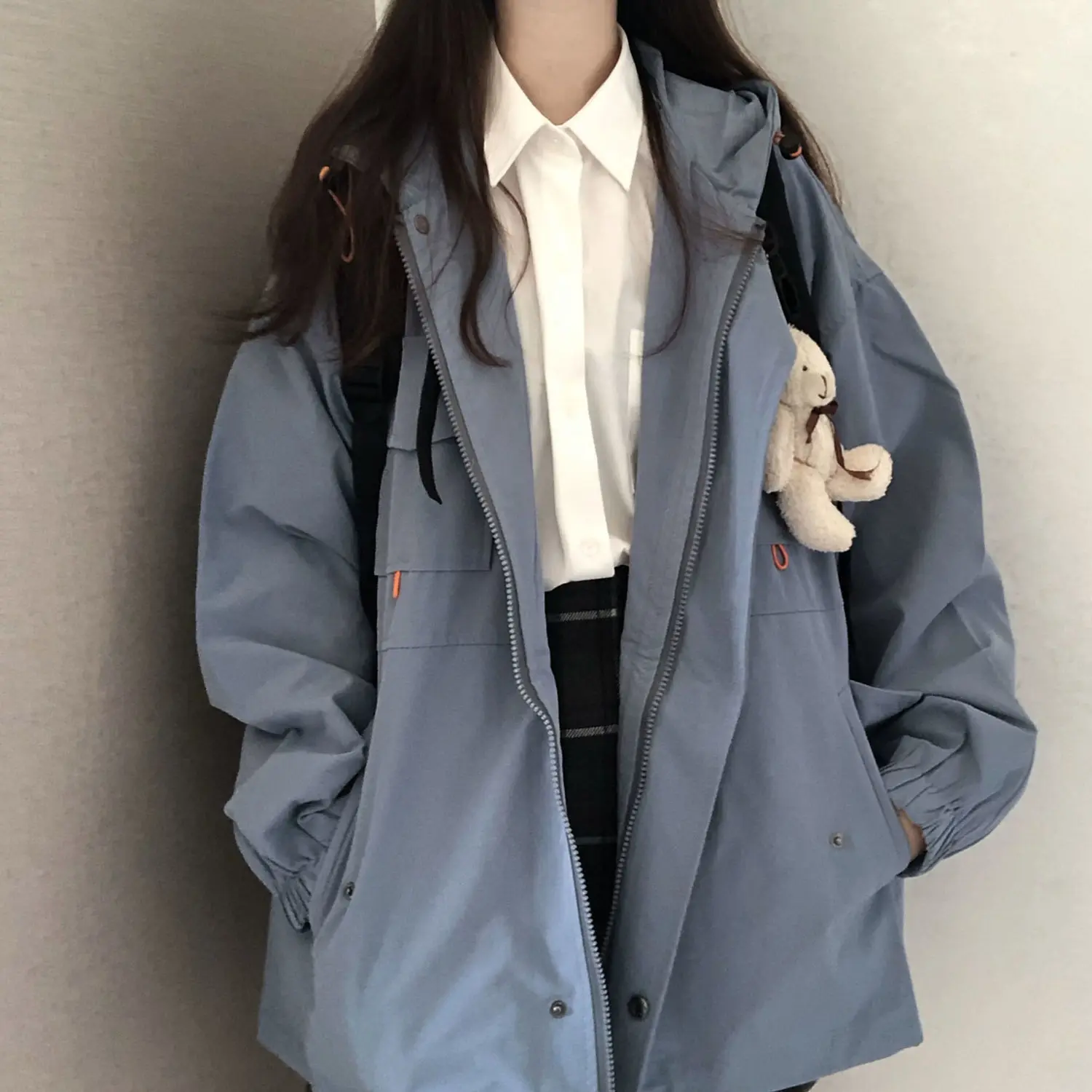 Куртка Techwear Женская в Корейском стиле свободная однотонная куртка с длинным