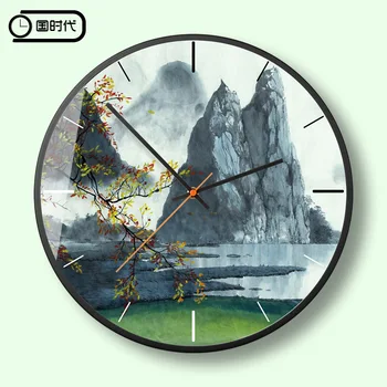 

Scenery Garden Simple Wall Clock Nordic Chinese Minimalist Living Room Decorative Clocks Quartz Mute Metal Wall Clock AA50ZB