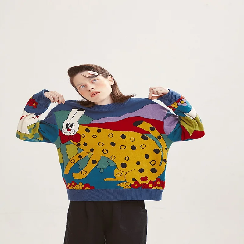 Цветочный жаккардовый Милый Винтажный женский хлопковый свитер пуловеры с