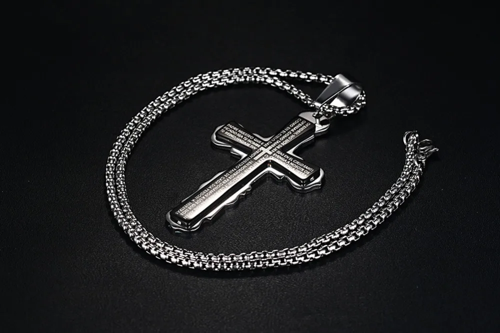 Vnox ювелирные изделия унисекс из нержавеющей стали Espana Библия молитва ожерелье крест кулон для мужчин женщин черный 24 дюйма цепи