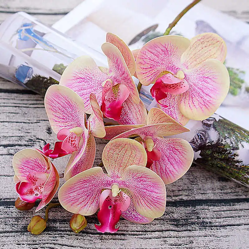 Имитация 3D искусственный фаленопсис цветы орхидеи-бабочки поддельные моли Flor орхидеи для дома свадьбы DIY украшение Настоящее прикосновение - Цвет: Розовый