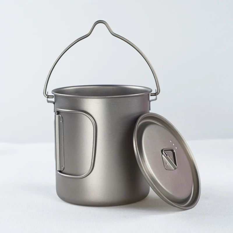 

750ml Titanium Pot Outdoor Camping Hanging Cookware With Handle Portable EDC Titanium Alloy Cup