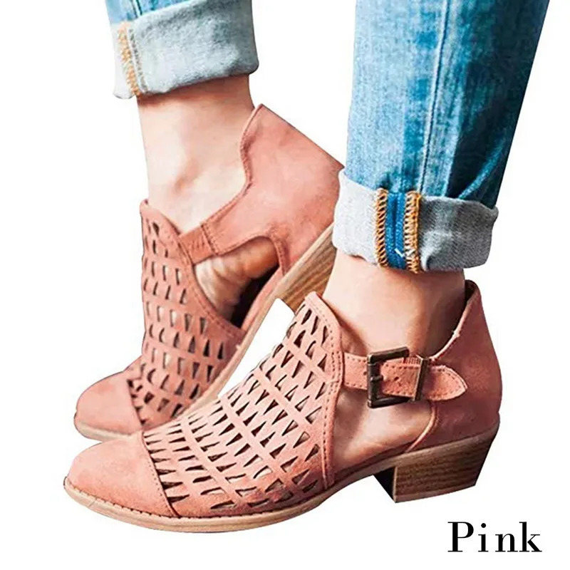 SHUJIN/летние женские босоножки; модная женская обувь с вырезами; обувь на среднем квадратном каблуке; удобная обувь с открытым носком из искусственной кожи - Цвет: B