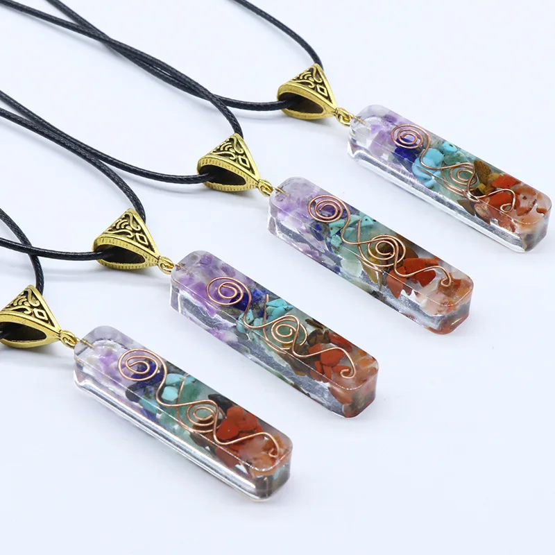 Retro Reiki Healing Colorful Chips Stone Natural Chakra Orgone Energy Pendant Necklace Pendulum Amulet Orgonite Crystal Necklace - Image 2
