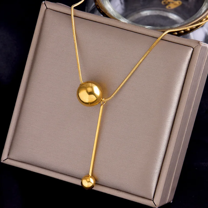 Titanium Stainless Steel Pendant Necklace Letter for Women Men Goth Round Ball Choker Gold color Chains Vintage Jewelry Gift | Украшения и