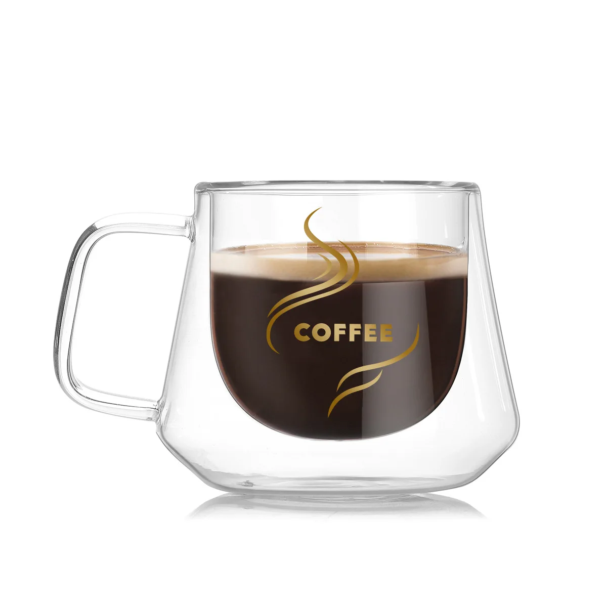 

Top Grade Double Layer Glass Cup Heat-Resistant Coffee Cup Creative Diamond Cup Insulation Band Handle Cup Customizable Logo