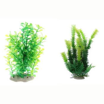 

2 Pcs Green Fake Plastic Water Plants for Fish Tank Aquarium Ornament, 5.9 Inch-7.9 Inch & 9.8 Inch