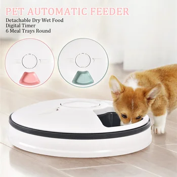 

Pet Automatic Feeder Portion Control Digital Timer Detachable Dogs Cats Anti Slip 6 Meal Trays With Voice Recorder Dry Wet Food