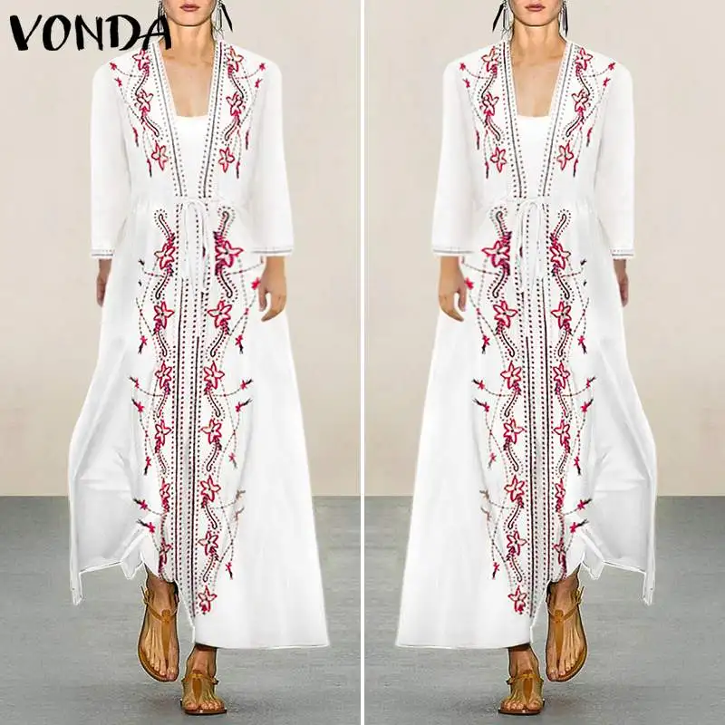 VONDA платье для беременных женские сексуальные платья с v-образным вырезом Повседневные платья с принтом богемное пляжное Женская одежда для вечеринки Vestidos 5XL Sundresss