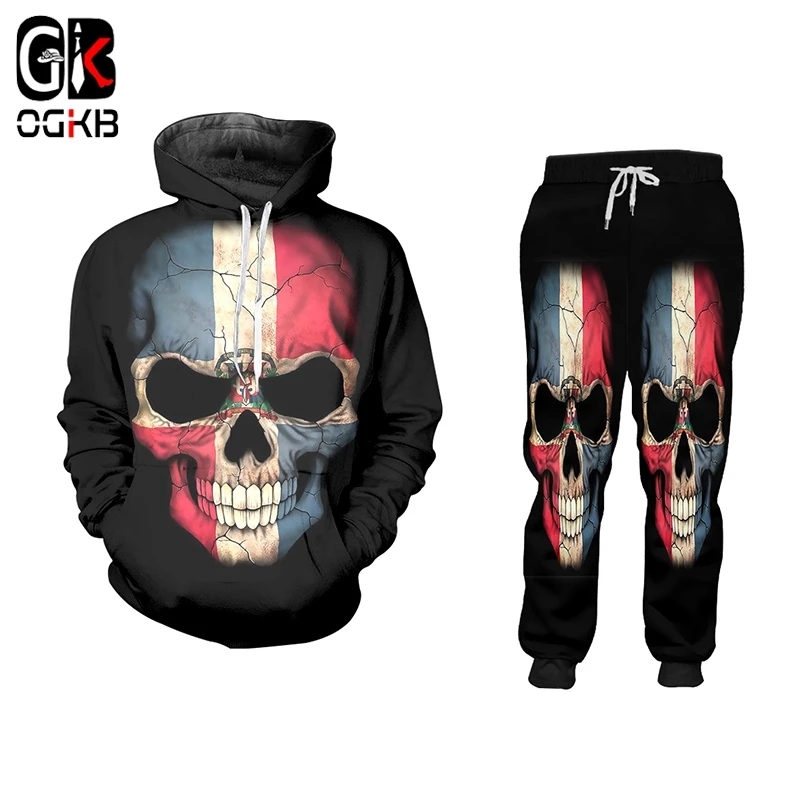 

OGKB 3D Skull Personality Suit Printed Jogging Pants And Hoodies Set For Men Casual Sportswear Streetwear Dropshipping.