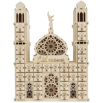 

Eid Mubarak Countdown Calendar DIY Wood Ramadan Decoration Wooden Small Candy Gift Drawer for Home Party Decoration