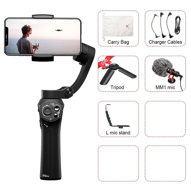 w mic L tripod Snoppa Atom 3-осевой портативный монопод с шарнирным замком складной карманный Дрон-Размер затрудняетесь в выборе правильного размера? Стабилизатор для iPhone X huawei p30 Gopro hero 7 PK DJI OSMO Mobile 2 - Цвет: w mic L tripod