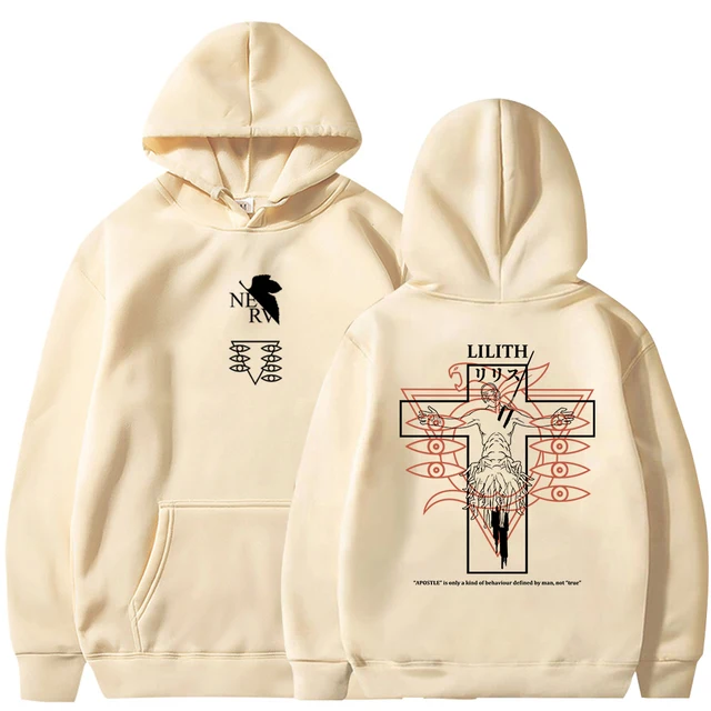 Evangelion Anime Hoodie EVA Lilith Sweatshirts Cozy Tops Unisex Women Men Cosplay Harajuku Pullovers Sudadera Felpa Moletom Beige