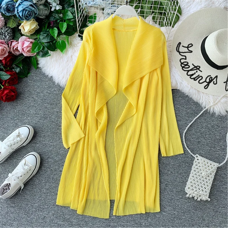 

Irregular Chiffon Shirt Women Summer New Pleated Open Blouse Woman Long Sunscreen Shawl Air Conditioner Coat Holiday Beach Coats