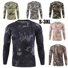 Камуфляжные армейские тактические рубашка Для мужчин с длинным рукавом Футболка в стиле милитари питона быстросохнущая футболки Пеший Туризм футболки лагерь Охота топы для рыбалки