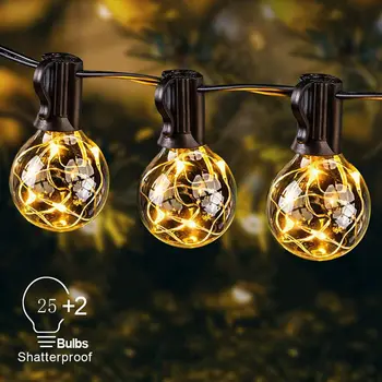 

IP65 Copper Wire Light String 25 Bulbs Waterproof Retro Globe String Festoon Lights Clear Bulbs G40 Decoration Lamp String