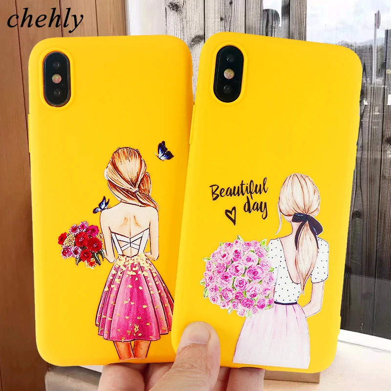 

Fashion Girl Case for iPhone X XR XS Max 8 7 6 S Plus Cartoon Cases Soft Silicone Protection Cell Phone Cases Accessories Covers