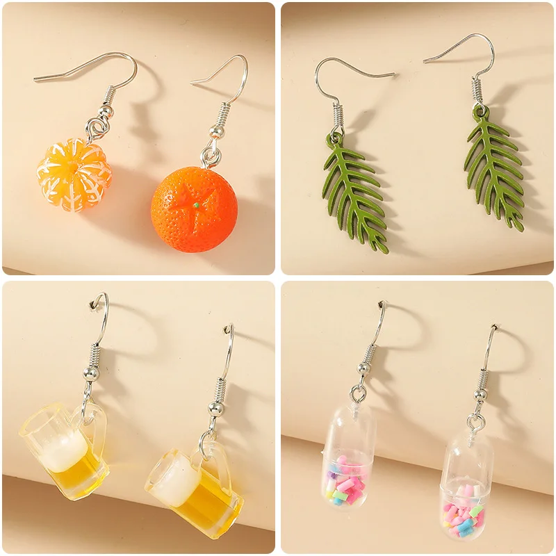 Pendant Drop Earrings Women Girls Creative Fun Cute Acrylic Leaf Fruit Violin Pendant Earrings Jewelry Gift dangle earrings drop earrings pendant earrings acrylic earrings fruit design earrings