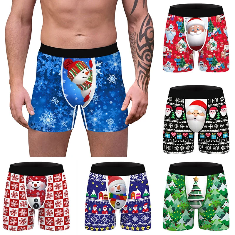

Male Underwear Boxers Shorts Christmas Print Breargable And Comfortable Elastic Waist Comfort Festival Panties Male Underpant