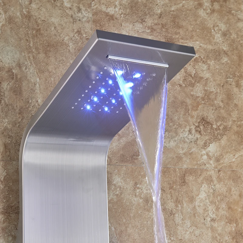 Black LED Light Shower Faucet Bathroom SPA Massage Jet Shower Column System Waterfall Rain Shower Panel Bidet Sprayer Tap
