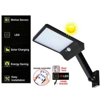 

remote control rotate bracket solar street light 48 LED Solar Light Three Modes Black White Waterproof Outdoor Gear lock newest