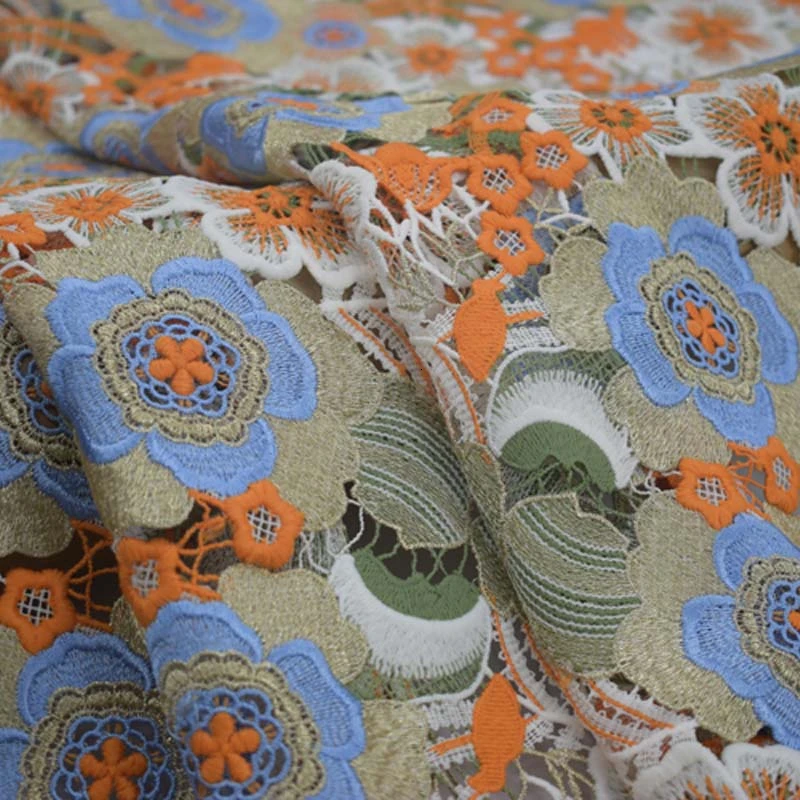Маленькая оранжевая золотая нить высокого класса вышитая кружевная ткань для юбки шорты tissu bazin riche getzner африканская telas por metro