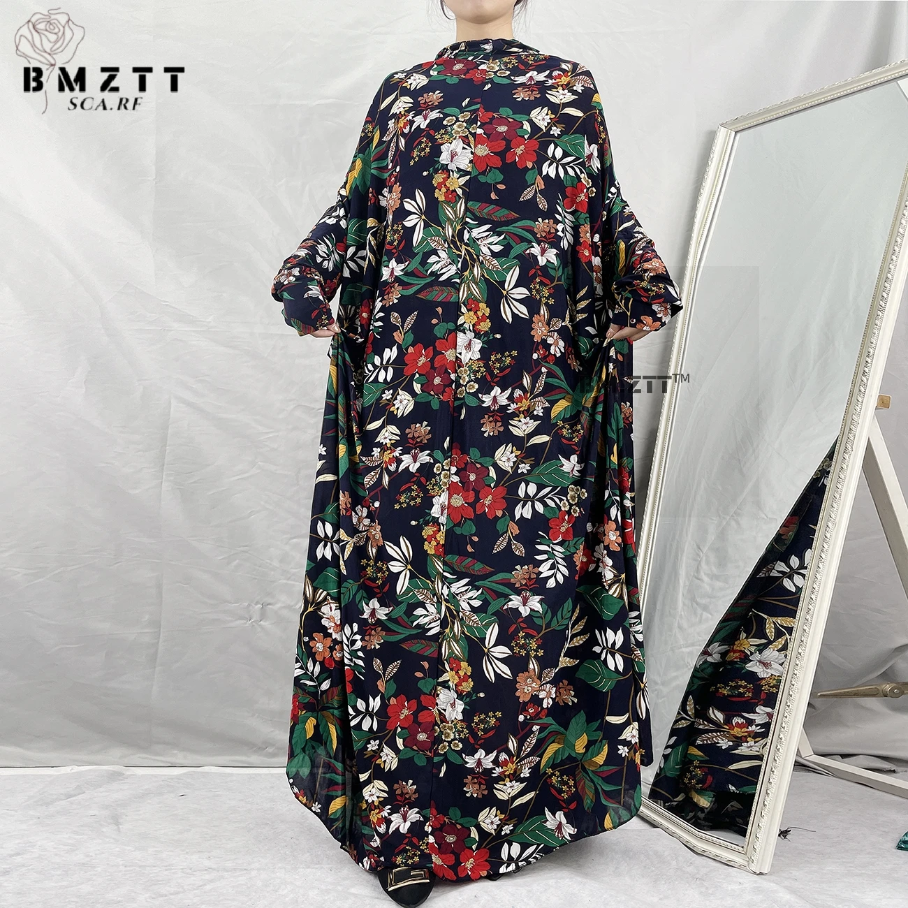 african culture clothing Women Islamic Floral Priting Clothing Abaya Dress 1 Pieces Set Hijab Luxury Dubai Malaysia Arab Muslim Traditional Costumes african robe