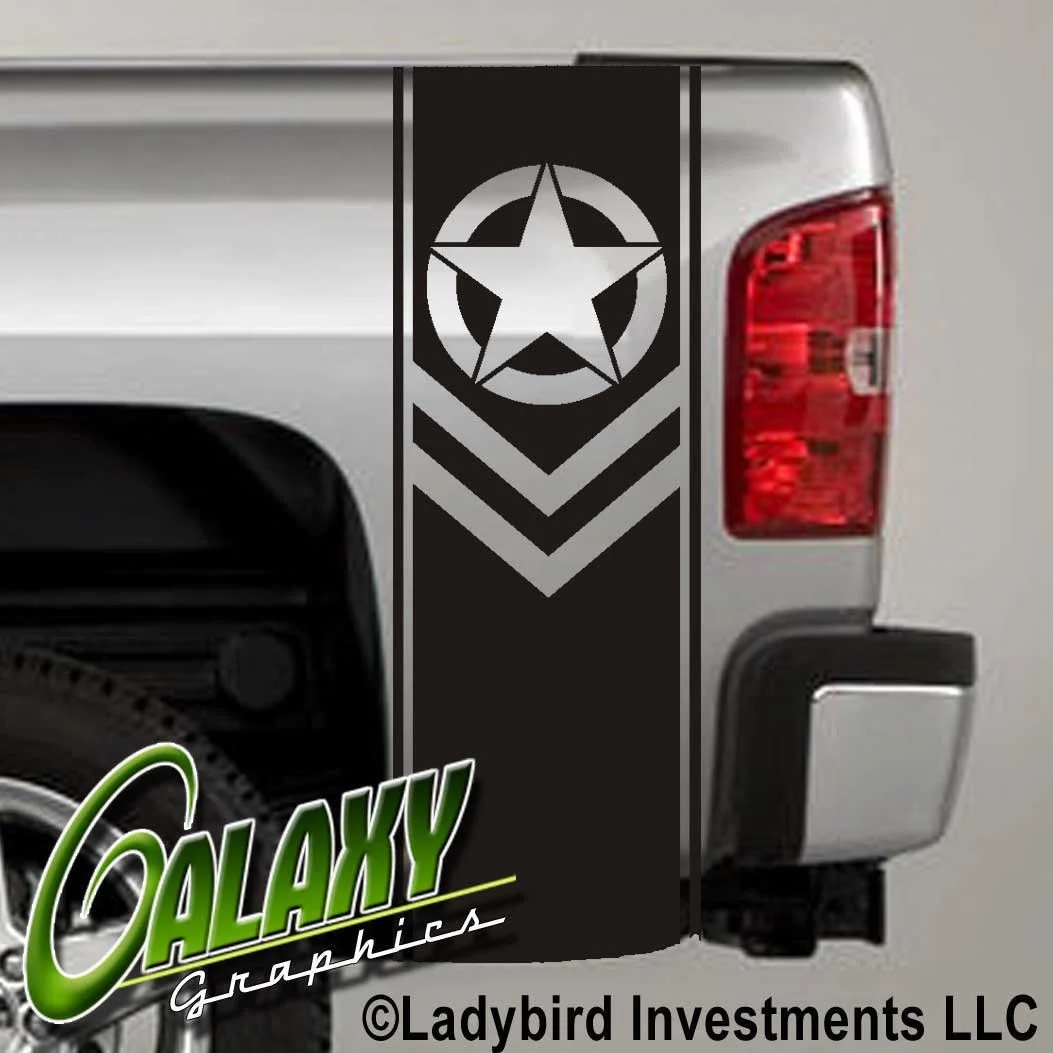 

For Universal 1Set/2Pcs Army Star Chevron Military Truck Bed Decal x2 - Ram Chevy Ford - (#1)