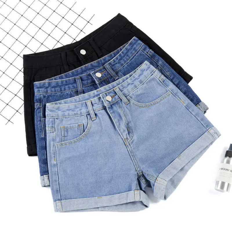 Ailegogo New Summer Women Wide Leg Classic High Waist Black Denim Shorts Casual Female Solid Color White Blue Loose Jeans Shorts 1