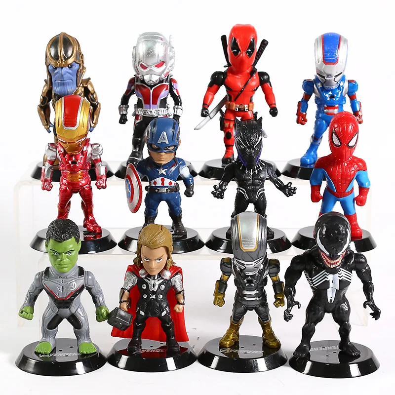 

Marvel Iron Man Spiderman Captain America Thor Hulk Thanos Ant Man Black Panther Deadpool Venom Figures Toys 12pcs/set