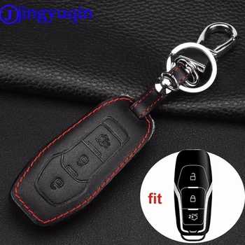 

jingyuqin 3 Buttton Leather Car Key Smart Remote Key Case Cover For Ford Fiesta Focus 3 4 MK3 MK4 Mondeo Ecosport Kuga Focus ST