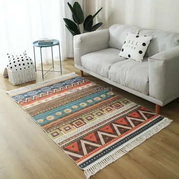 

Bohemian Hand Woven Carpet And Rugs For Living Room Geometric Cotton Floor Mat Nordic Morocco Bedroom Carpet With Tassels Home