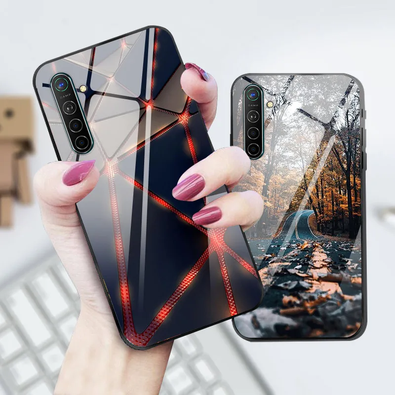 Для OPPO Realme X2 чехол с милым рисунком стекло Жесткий задняя обложка чехлы для OPPO Realme XT чехол RealmeXT Мягкий Бампер RealmeX2 X 2 funda