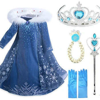 

Girls Dress Elsa Dress Party Vestidos 2 Cosplay Girl Clothing Anna Snow Queen Print Birthday Princess Dress Elza Kids Costume