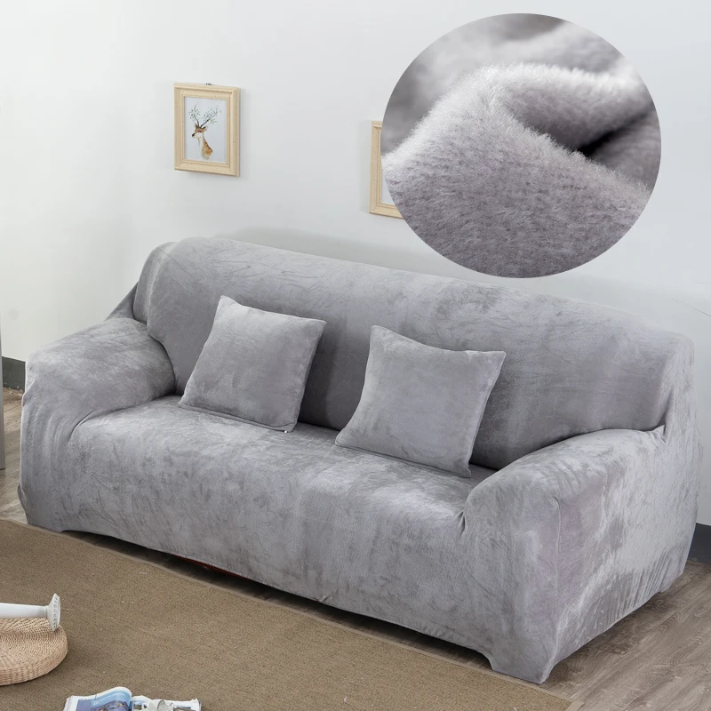 Plush Fabric Sofa Cover Velvet Cloth Thick Slipcovers Keep Warm Covers Funiture Protector Polyester Dust-proof Solid Gray | Дом и сад