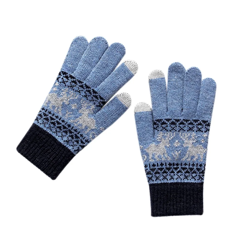 Рождественские перчатки унисекс, зимние теплые перчатки, утепленные бархатом, вязаные перчатки для верховой езды, перчатки для сенсорного экрана, женские перчатки - Цвет: F