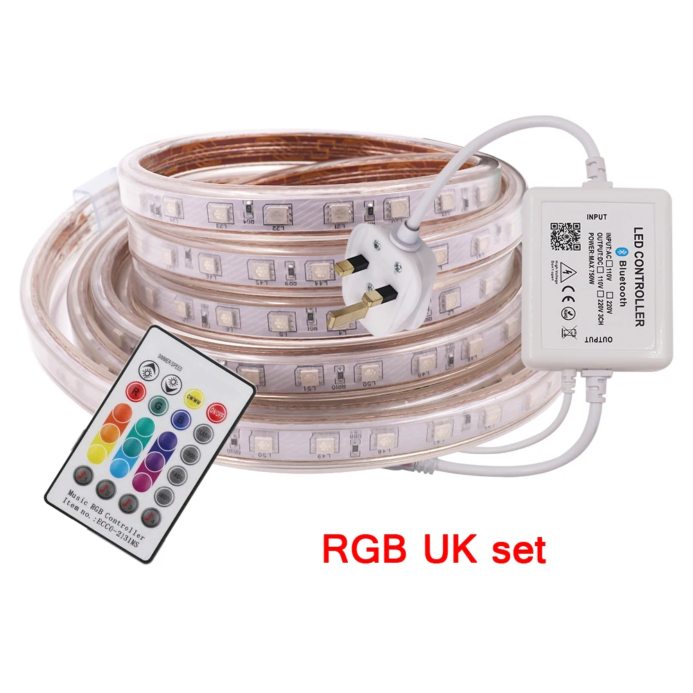RGB UK set Музыка Светодиодный светильник полосы 110V 220V 60 светодиодный 5050 SMD RGB Гибкие полоски светодиодный светильник с 24-мя клавишами пульт дистанционного управления наружного и внутреннего декора - Испускаемый цвет: RGB UK set