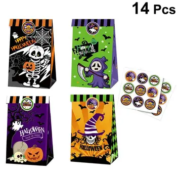

12pcs Halloween Gift Bag Candy Storage Packaging Boxes Party High Quality Cute Creative Paper Bag With 2pcs Stickers
