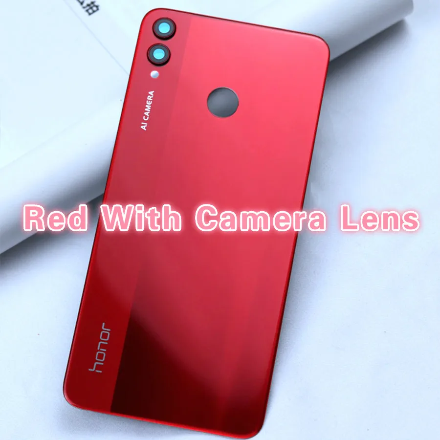 Red With Lens Крышка батарейного отсека Honor 8X JSN-L21 Задняя стеклянная панель Задняя Дверь Корпус чехол для HUAWEI Honor 8X Крышка батарейного отсека с объективом камеры - Цвет: Red With Lens