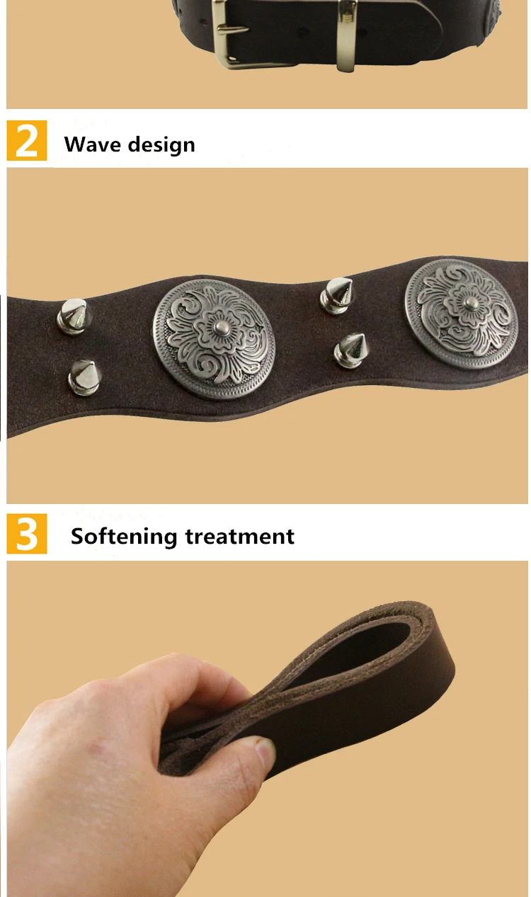 Pet Dog Rivet Collars High Quality Cow Leather Round Bullet Nail Studded Necklace Spiked Strap Punk Style Small Dogs Cat Collar (4)