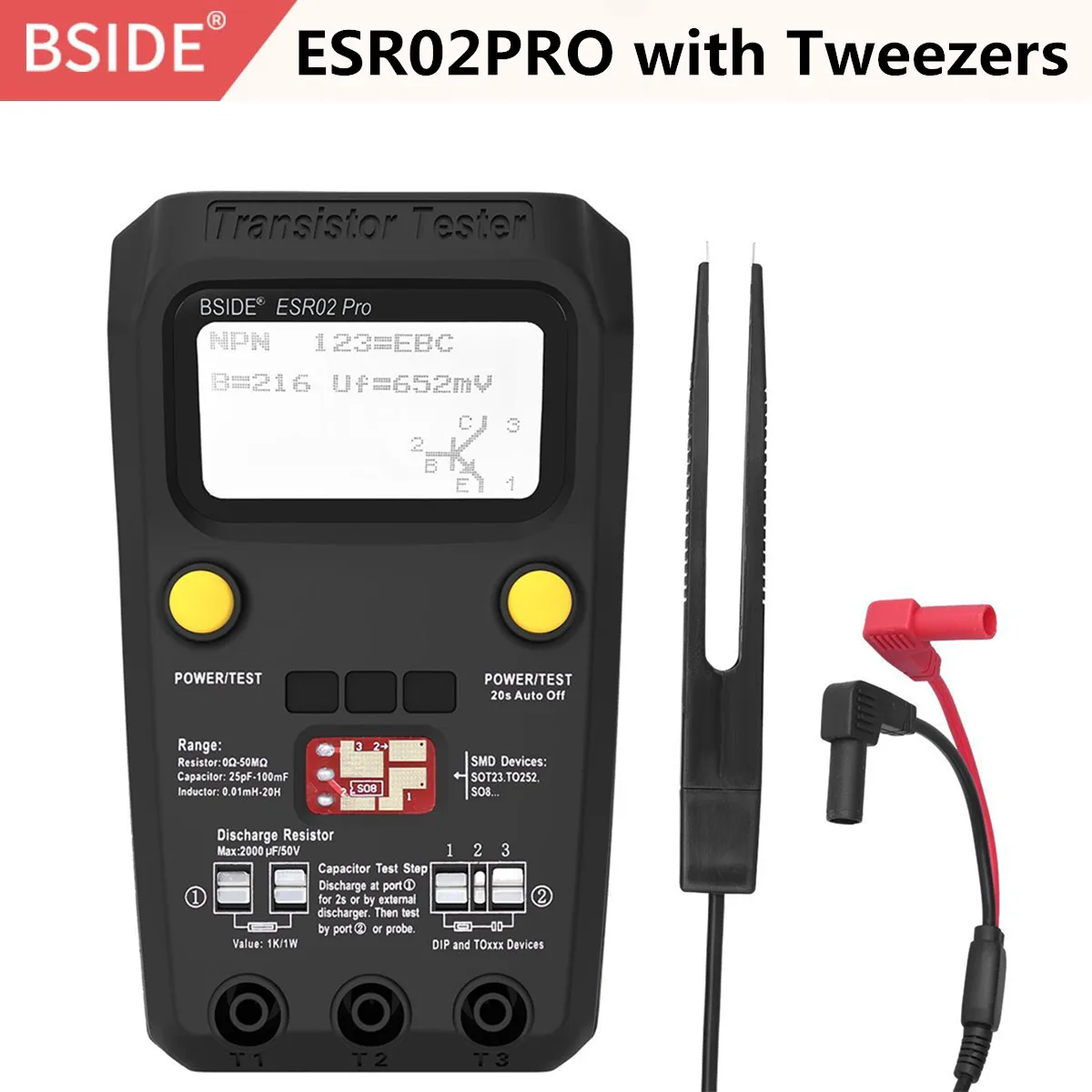 ESR02PRO-BLACK-Twz ESR02PRO Цифровой транзистор мультиметр SMD компоненты тестер Диод Триод Емкость индуктивность мультиметр ESR метр - Цвет: ESR02PRO-BLACK-Twz